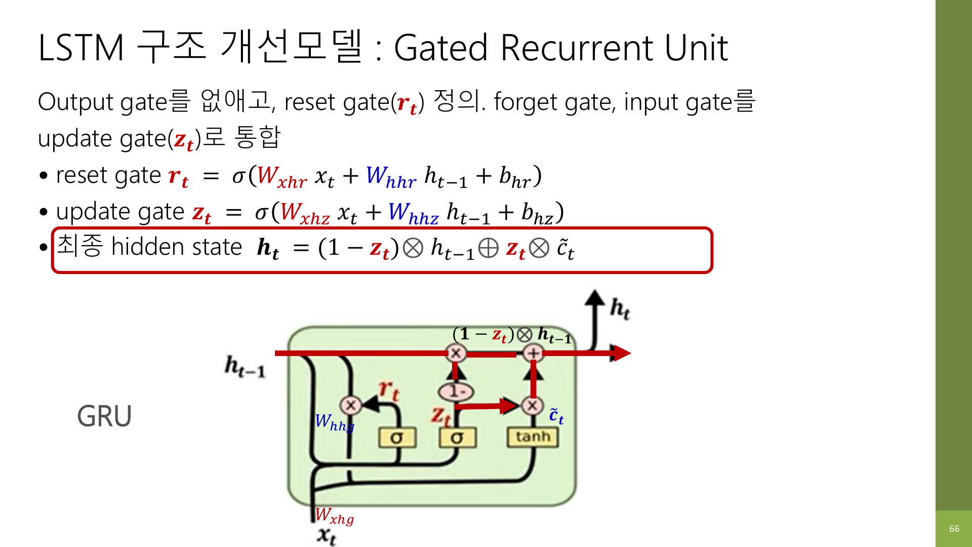 GRU의 update gate와 최종 hidden state 슬라이드