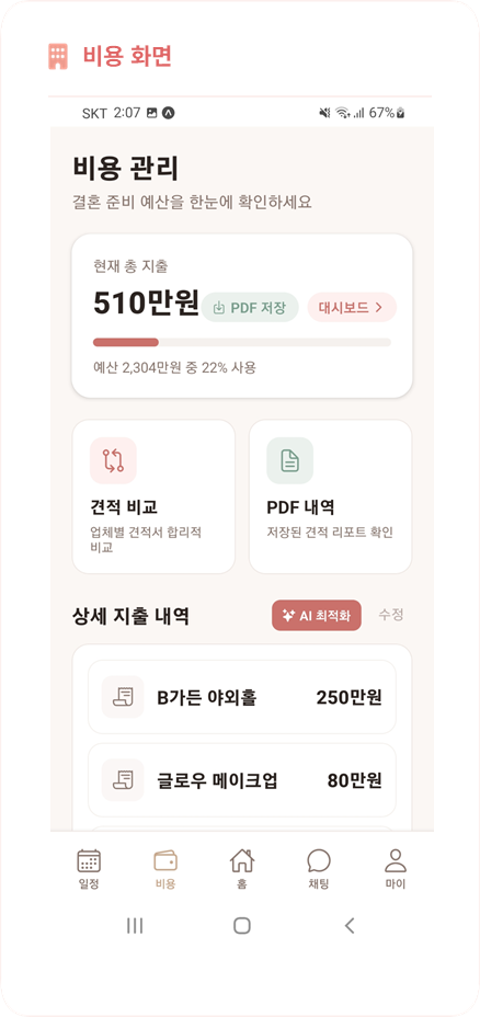 Mongle couple 비용 관리 화면
